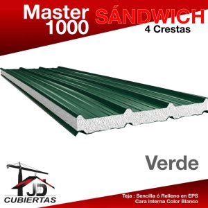 Cubierta Sandwich en EPS teja Master1000 master mil color Verde JD Cubiertas