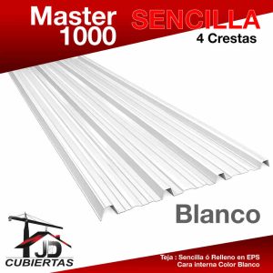 Teja Acero Calibre 26 Master mil teja de 4 crestas de color blanco Sencilla JDCubiertas a nivel nacional
