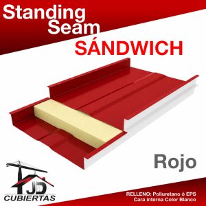 STANDING SEAM SANDWICH COLOR ROJO RAL 3001 TEJA SIN TRASLAPO JD CUBIERTAS